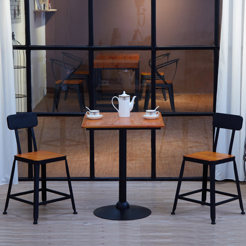 Industrial Solid Wood Bar Table Brown Bistro Table with Black Metal Pedestal