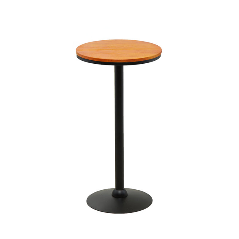 Industrial Solid Wood Bar Table Brown Bistro Table with Black Metal Pedestal