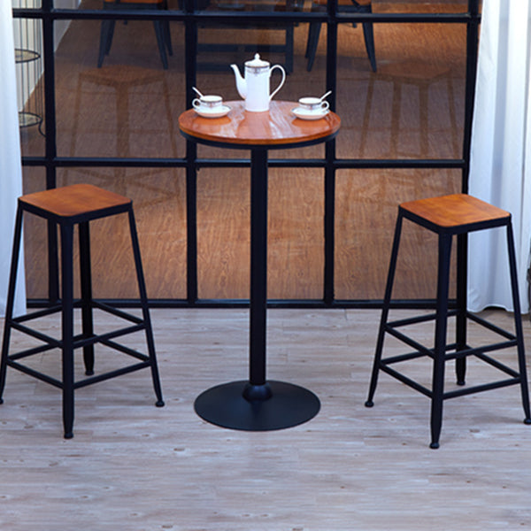 Industrial Solid Wood Bar Table Brown Bistro Table with Black Metal Pedestal