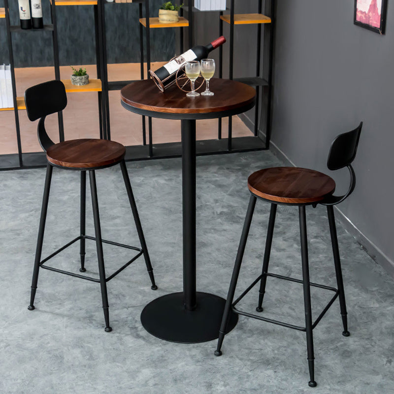 Industrial Solid Wood Bar Table Brown Bistro Table with Black Metal Pedestal