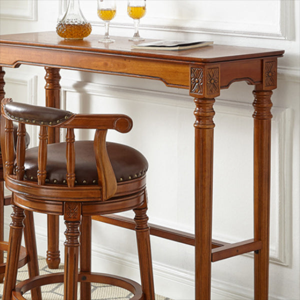 Modern Rectangle Bar Table Solid Wood Brown Colour Bar Dining Table with Footrest