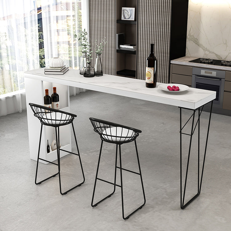 Modern Rectangle Bar Dining Table Bar Height Cocktail Table with Metal Base