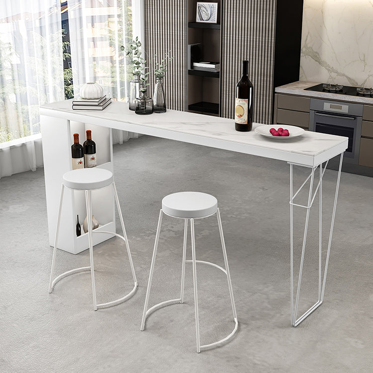 Modern Rectangle Bar Dining Table Bar Height Cocktail Table with Metal Base