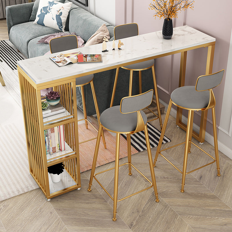 Glam Style Stone Bar Table Double pedestal Bar Dining Table for Living Room