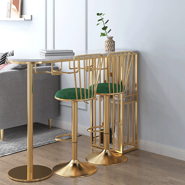 Glam Style Bar Table Faux Marble Double pedestal Bar Dining Table with Storage