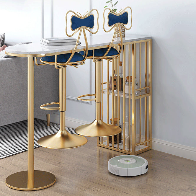 Glam Style Bar Table Faux Marble Double pedestal Bar Dining Table with Storage