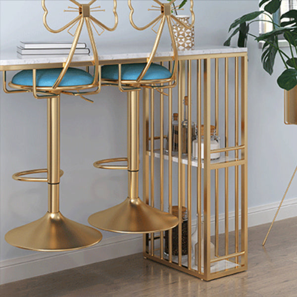 Glam Style Bar Table Faux Marble Double pedestal Bar Dining Table with Storage