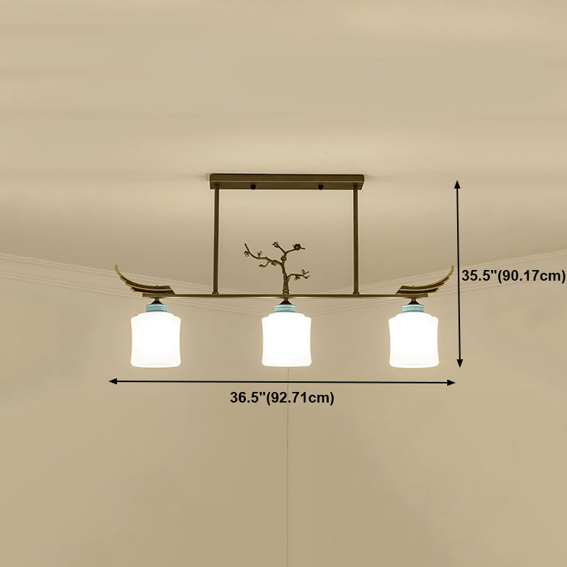 Modern Style Cylindrical Shape Island Lights White Glass 3 Light Island Lighting in Bronze