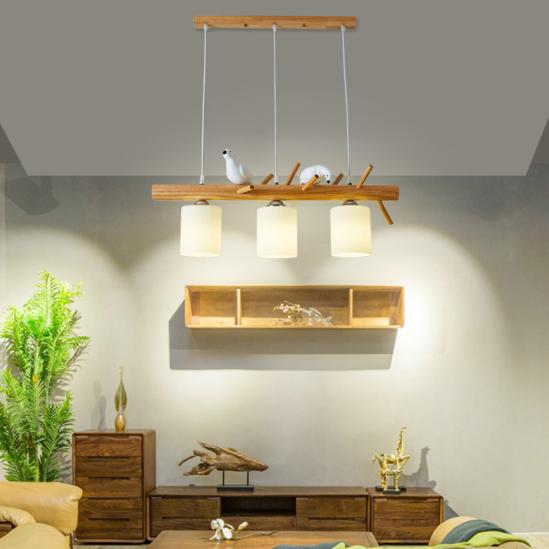 Modern Style Cylinder Shape Island Lights White Glass 3 Light Pendant Lights