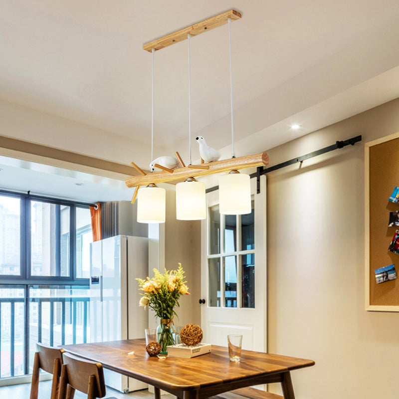 Modern Style Cylinder Shape Island Lights White Glass 3 Light Pendant Lights