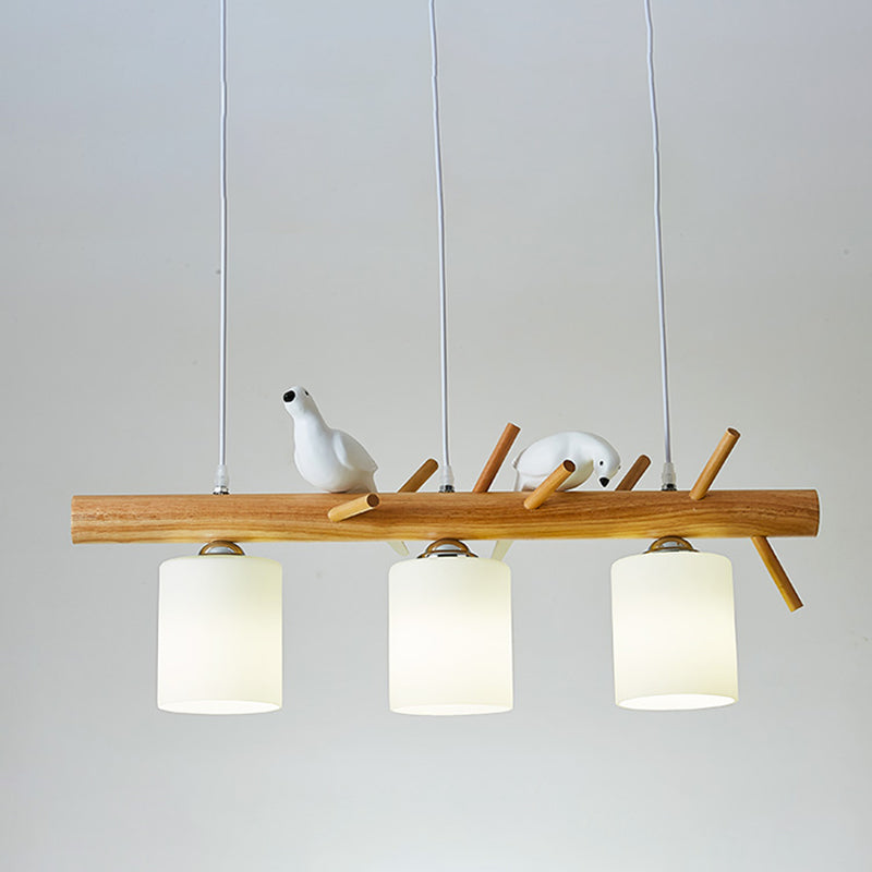 Modern Style Cylinder Shape Island Lights White Glass 3 Light Pendant Lights