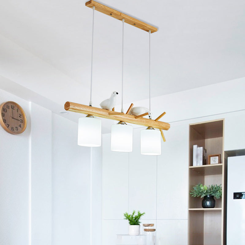 Modern Style Cylinder Shape Island Lights White Glass 3 Light Pendant Lights
