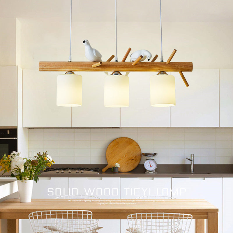 Modern Style Cylinder Shape Island Lights White Glass 3 Light Pendant Lights