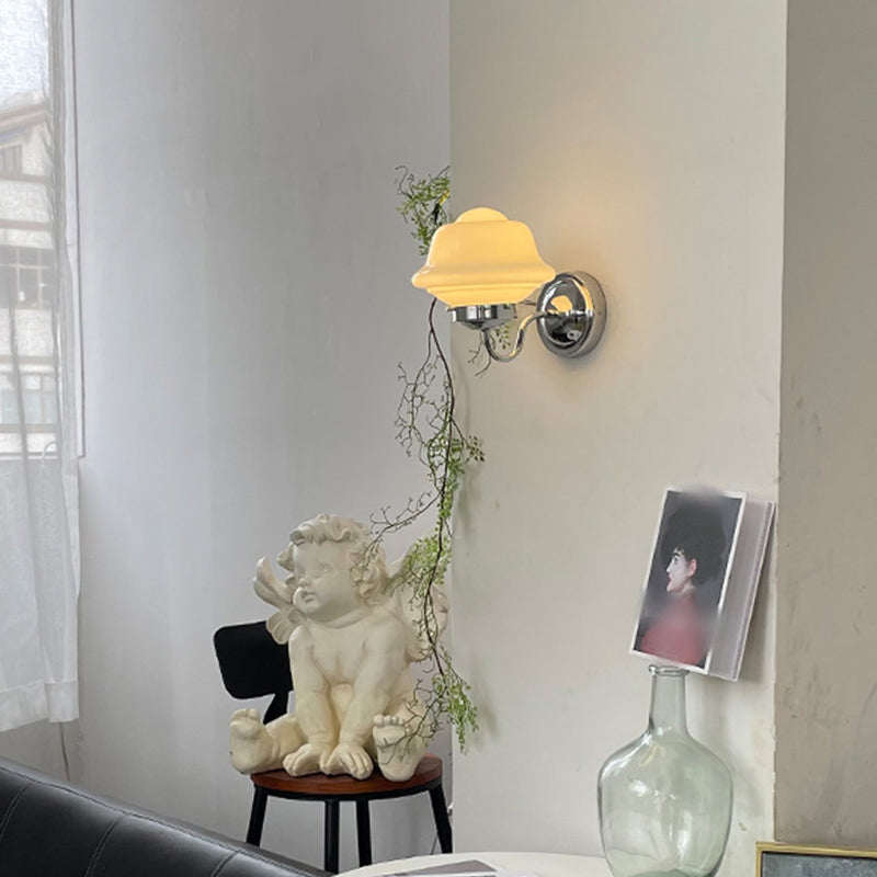 Glass Geometric Wall Sconces Industrial Style 1 Light Wall Mounted Lamps in White