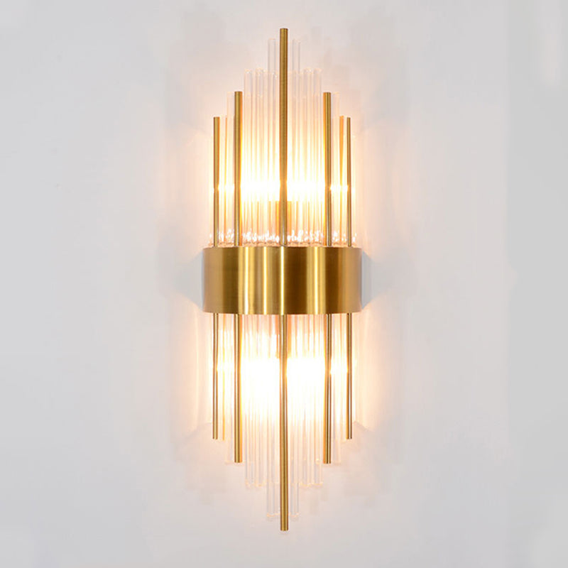 Unique Shade Crystal Wall Sconce Modern Style 2-Lights Wall Mount Light Fixture in Gold