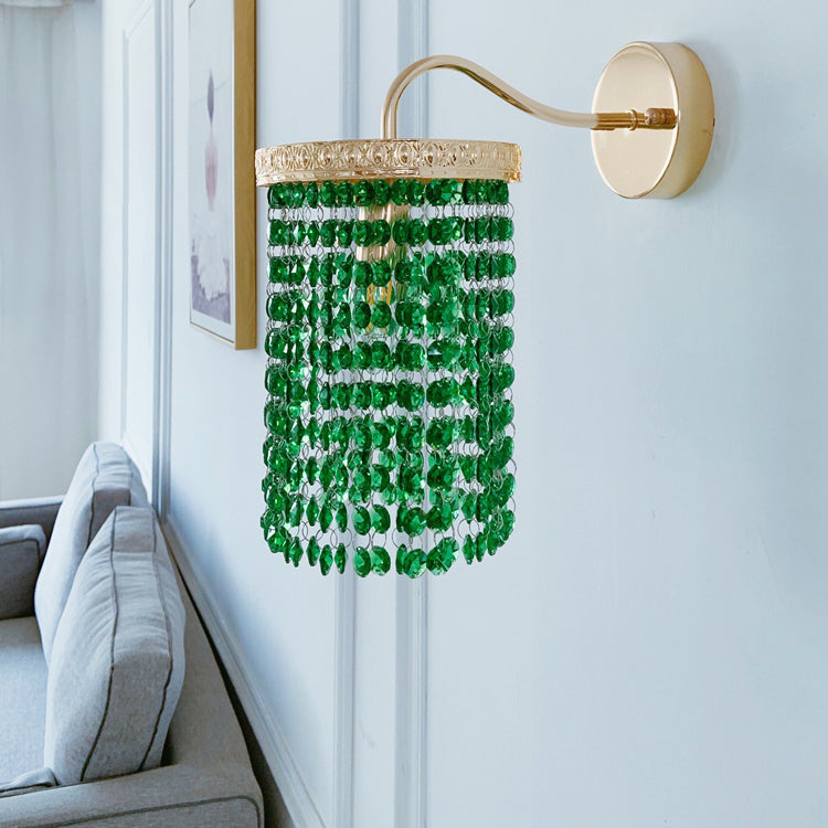 Half Cylinder Shade Crystal Wall Sconce Modern 1 Light Wall Mount Light Fixture in Green