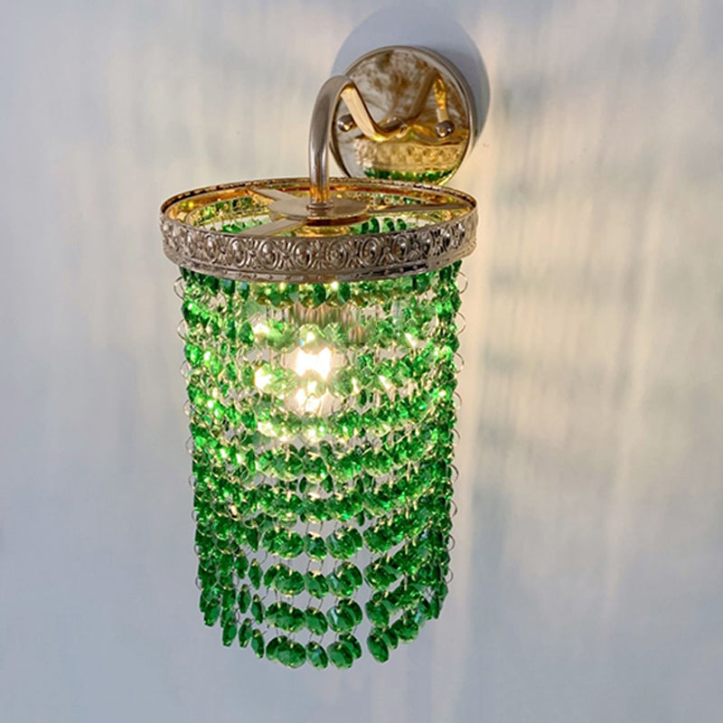 Half Cylinder Shade Crystal Wall Sconce Modern 1 Light Wall Mount Light Fixture in Green