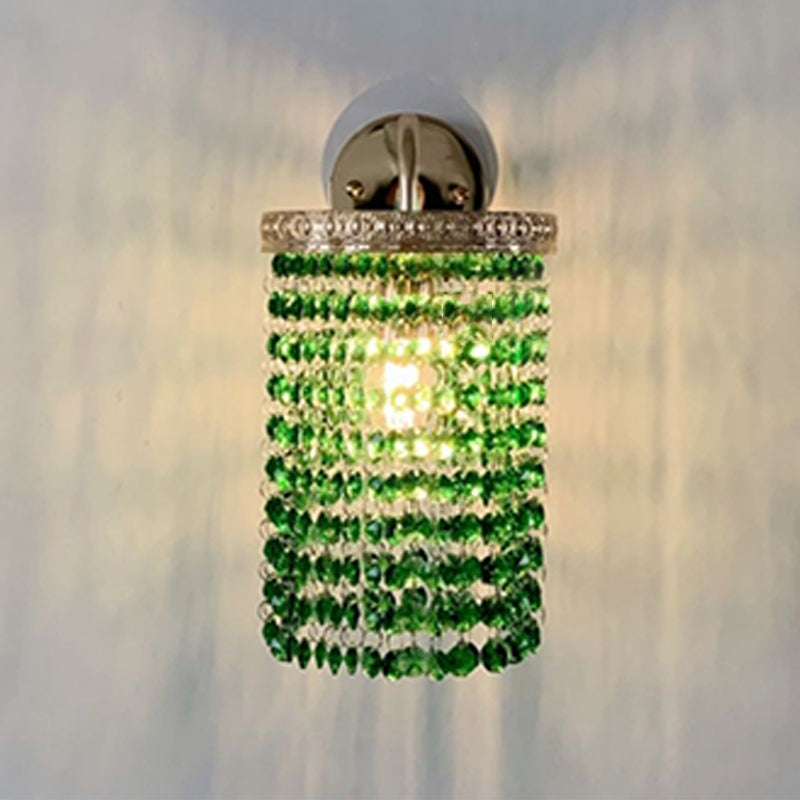 Half Cylinder Shade Crystal Wall Sconce Modern 1 Light Wall Mount Light Fixture in Green