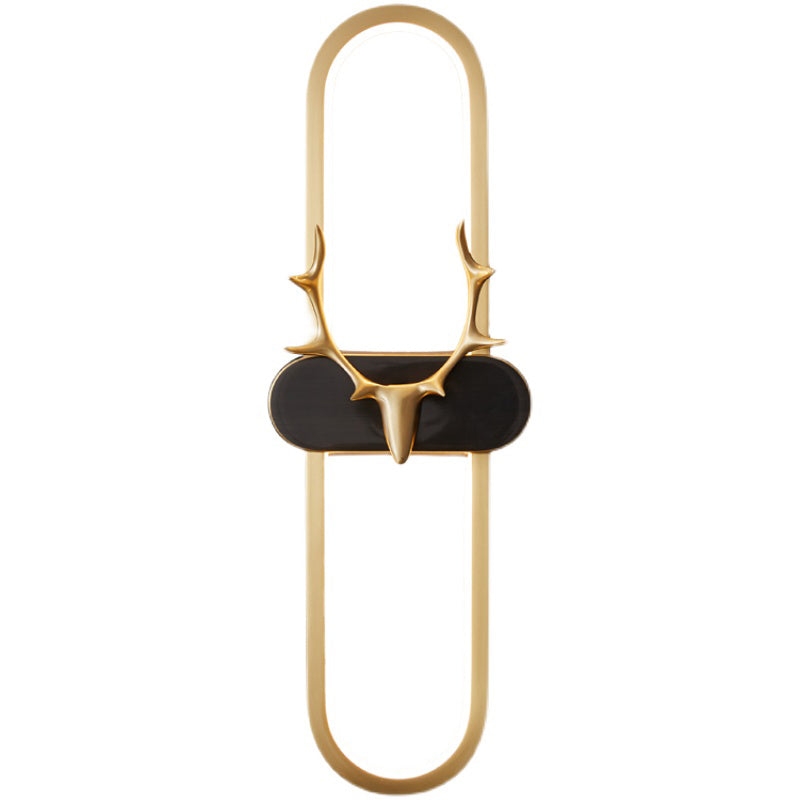 Nordic Style Brass Wall Light Oval Shape LED Wall Sconce in Gold for Living Room