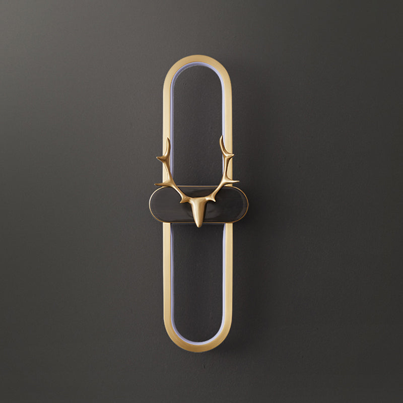 Nordic Style Brass Wall Light Oval Shape LED Wall Sconce in Gold for Living Room