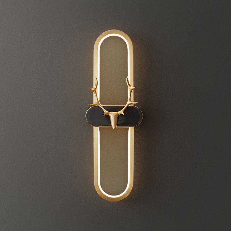 Nordic Style Brass Wall Light Oval Shape LED Wall Sconce in Gold for Living Room