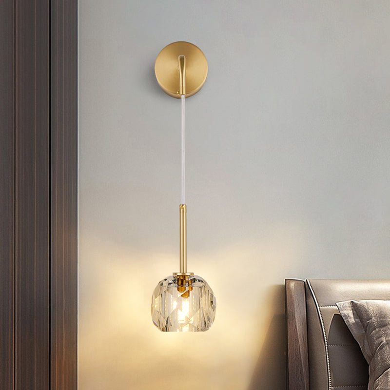 Unique Shade Crystal Wall Sconce Modern Single Light Wall Mount Light Fixture in Brass