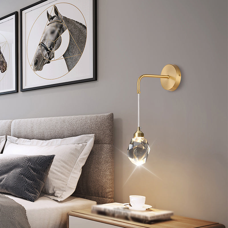 Unique Shade Crystal Wall Sconce Modern Single Light Wall Mount Light Fixture in Brass