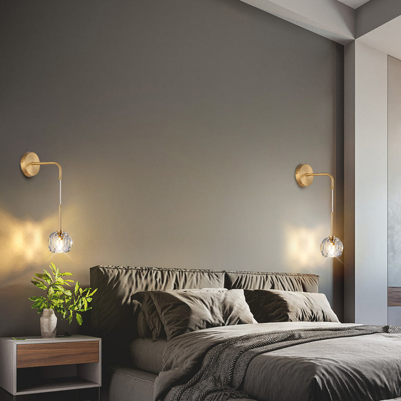 Unique Shade Crystal Wall Sconce Modern Single Light Wall Mount Light Fixture in Brass