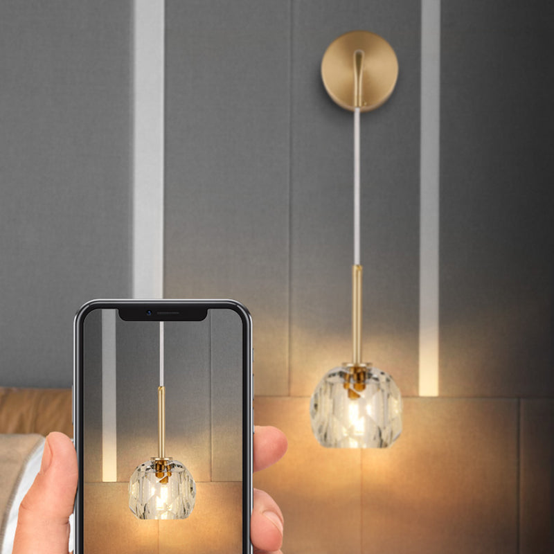 Unique Shade Crystal Wall Sconce Modern Single Light Wall Mount Light Fixture in Brass