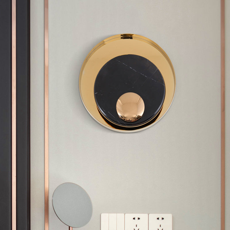 Modern Style Metal Wall Light Round Gold Wall Sconce with Marble for Living Room