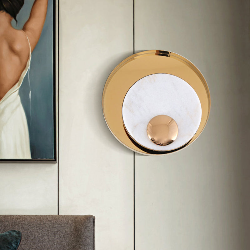 Modern Style Metal Wall Light Round Gold Wall Sconce with Marble for Living Room