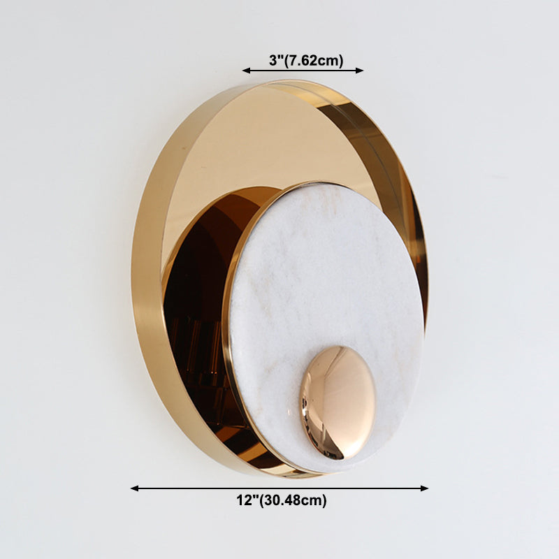Modern Style Metal Wall Light Round Gold Wall Sconce with Marble for Living Room