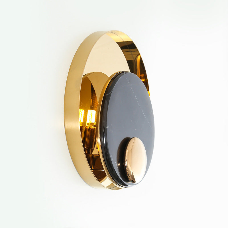 Modern Style Metal Wall Light Round Gold Wall Sconce with Marble for Living Room