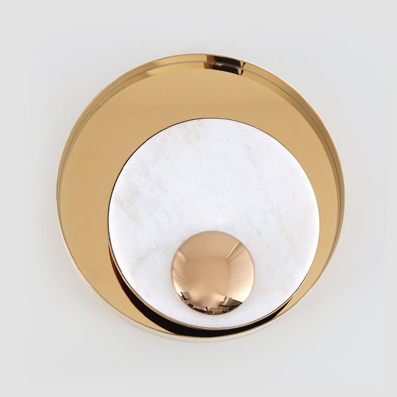 Modern Style Metal Wall Light Round Gold Wall Sconce with Marble for Living Room