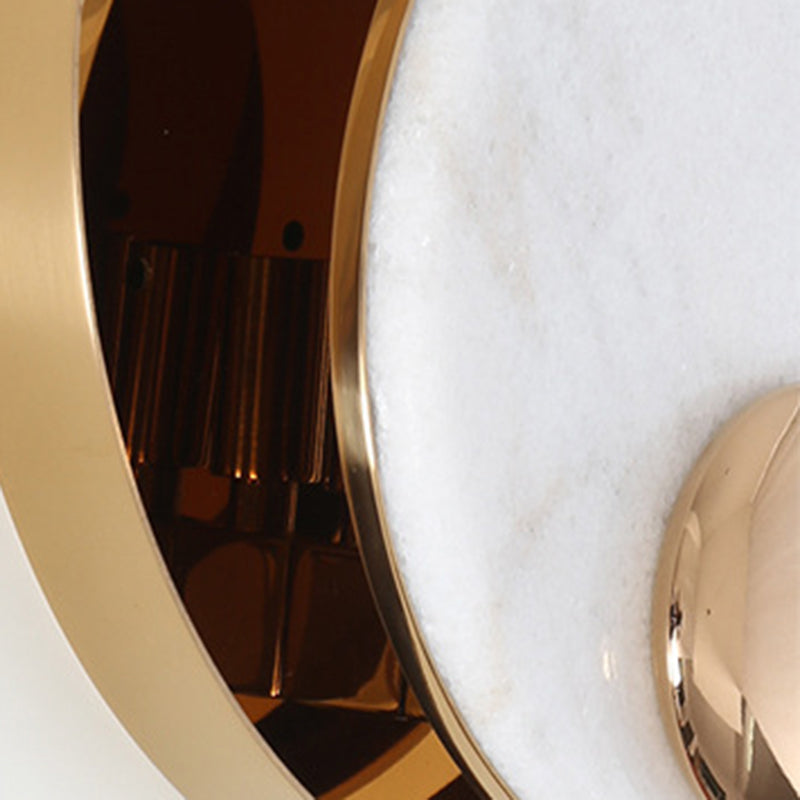Modern Style Metal Wall Light Round Gold Wall Sconce with Marble for Living Room