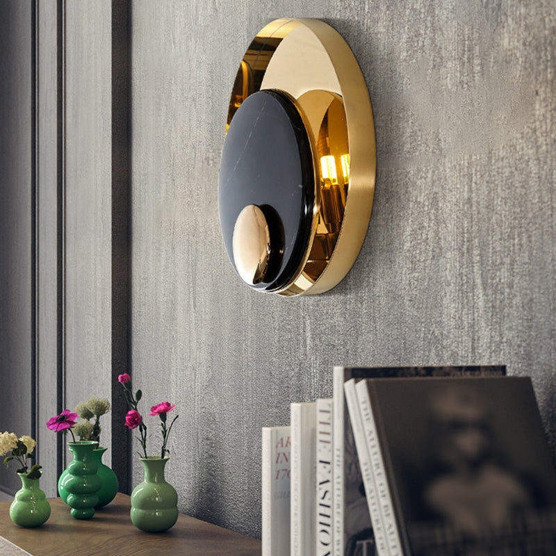 Modern Style Metal Wall Light Round Gold Wall Sconce with Marble for Living Room
