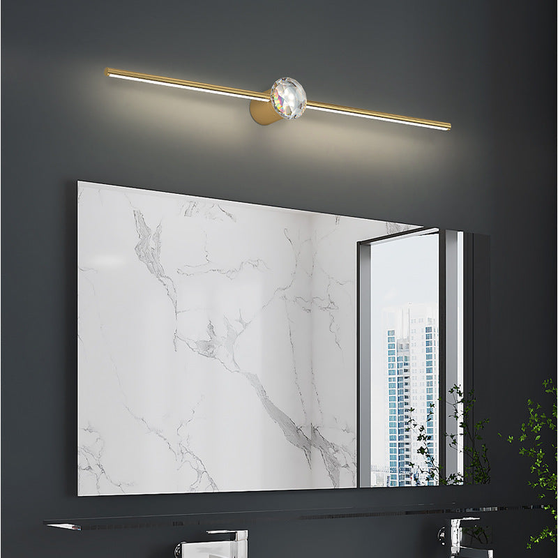 Crystal Linear Wall Sconce Modern 3-Lights Mirror Wall Mount Light Fixture in Gold