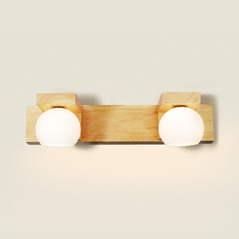 Wood Round Shade Wall Sconce Modern Style Multi-Lights Mirror Light Fixture in Brown