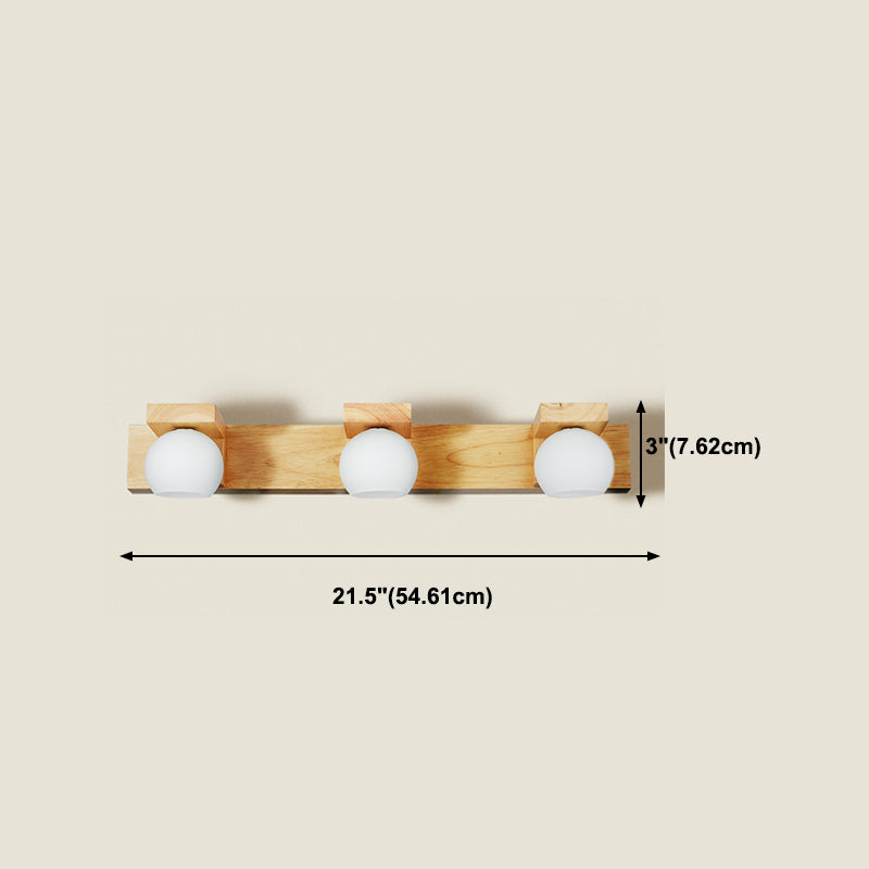 Wood Round Shade Wall Sconce Modern Style Multi-Lights Mirror Light Fixture in Brown