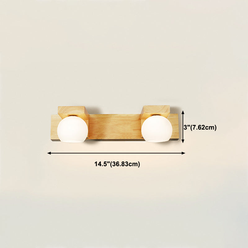 Wood Round Shade Wall Sconce Modern Style Multi-Lights Mirror Light Fixture in Brown