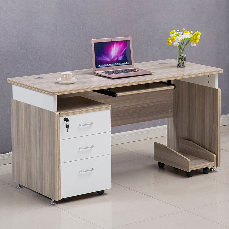 Manufactured Wood Rectangular Computer Desk with Cable Management and Keyboard Tray