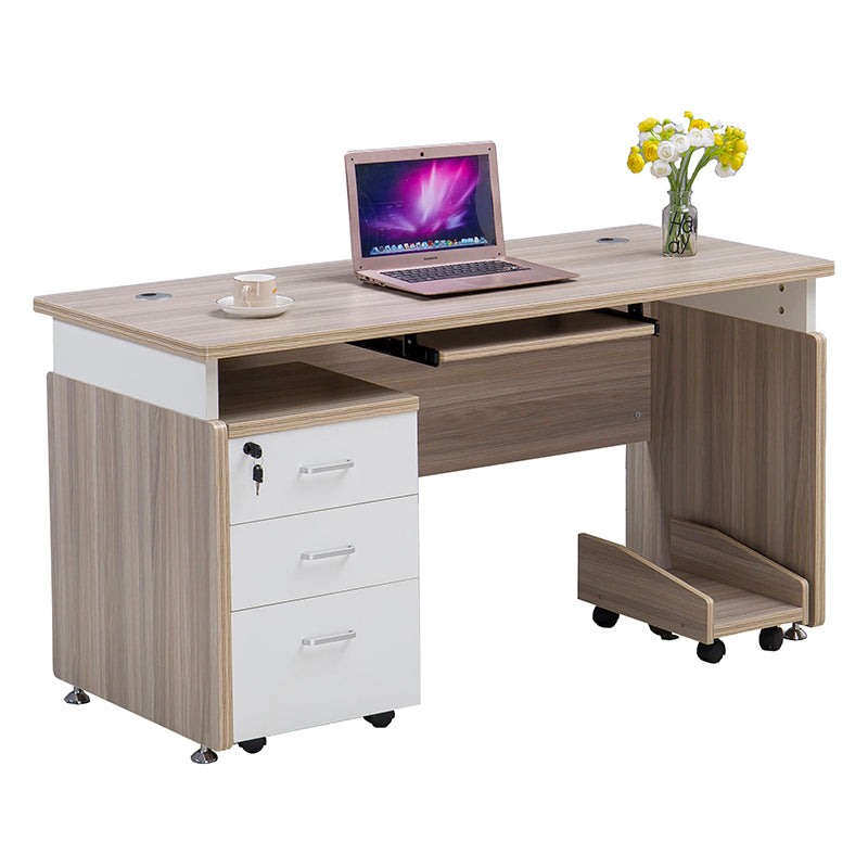 Manufactured Wood Rectangular Computer Desk with Cable Management and Keyboard Tray