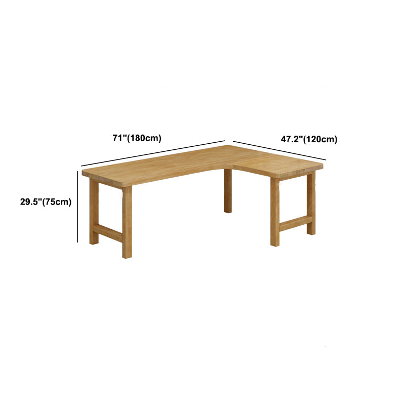 30"H Modern Office Desk L-Shape Natural Solid Wood Writing Desk