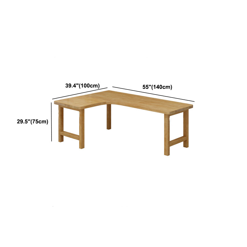 30"H Modern Office Desk L-Shape Natural Solid Wood Writing Desk