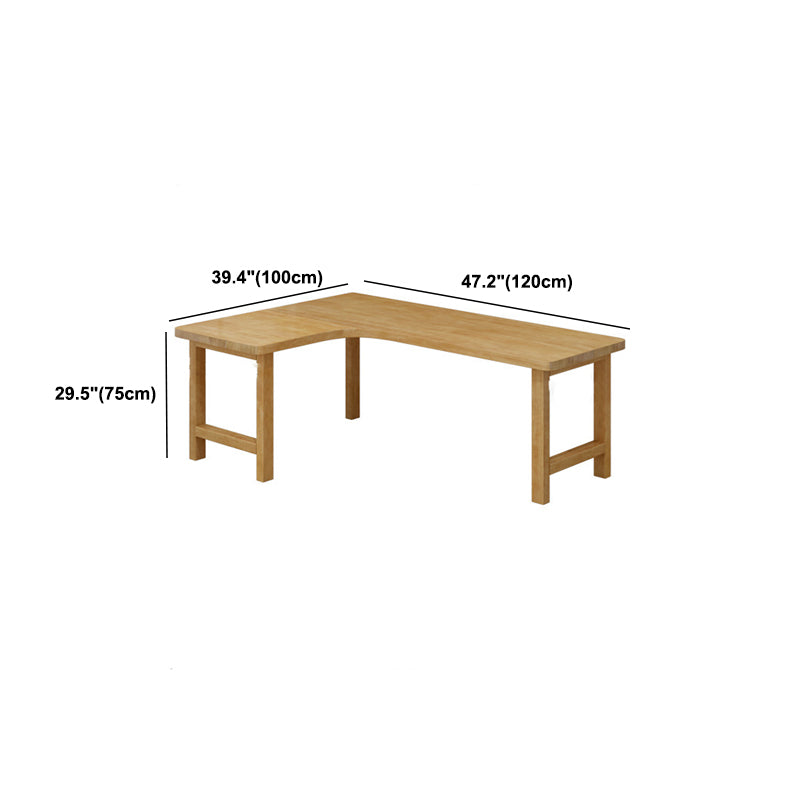 30"H Modern Office Desk L-Shape Natural Solid Wood Writing Desk