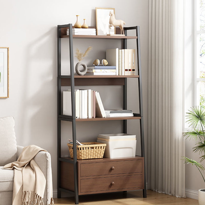 Modern Metal and Wood Shelf Bookcase Ladder Open Book Shelf for Home