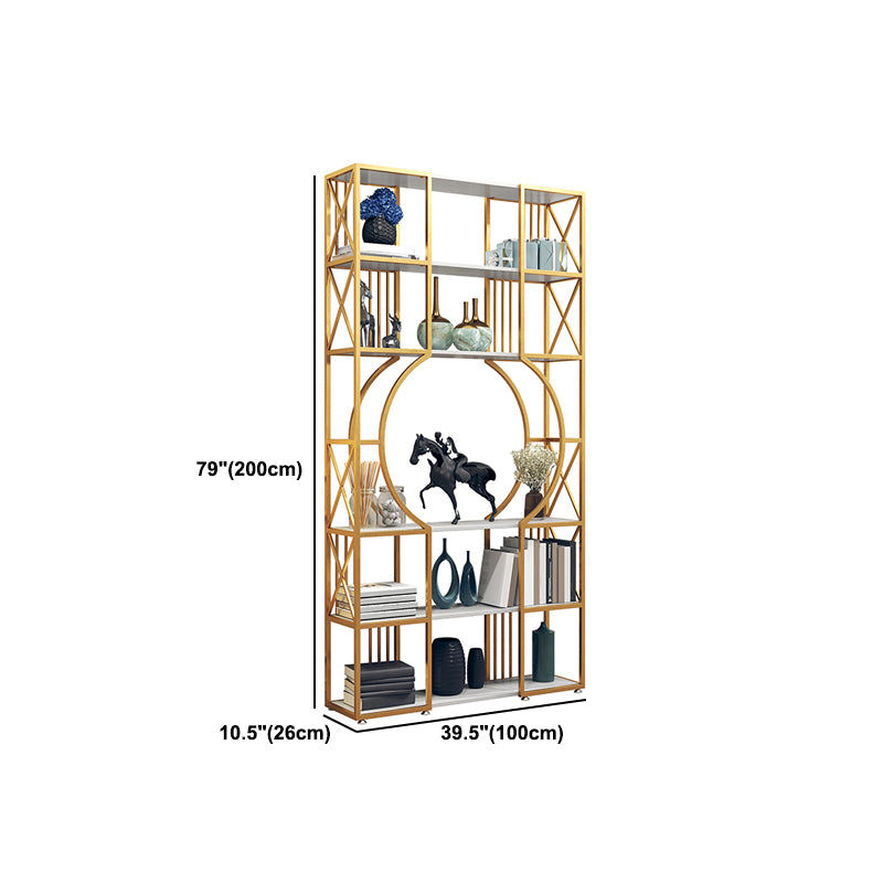 Engineered Wood and Metal Bookshelf Gold Glam Bookcase Open Shelf