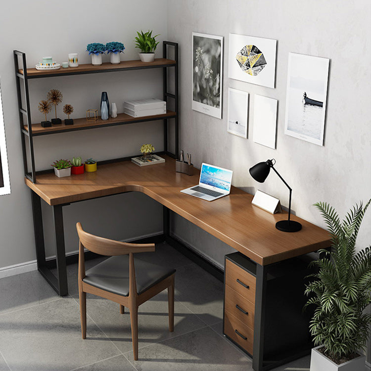 Solid Wood Writing Desk L-Shaped Contemporary Style Office Desk without Cabinet