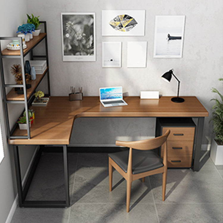 Solid Wood Writing Desk L-Shaped Contemporary Style Office Desk without Cabinet