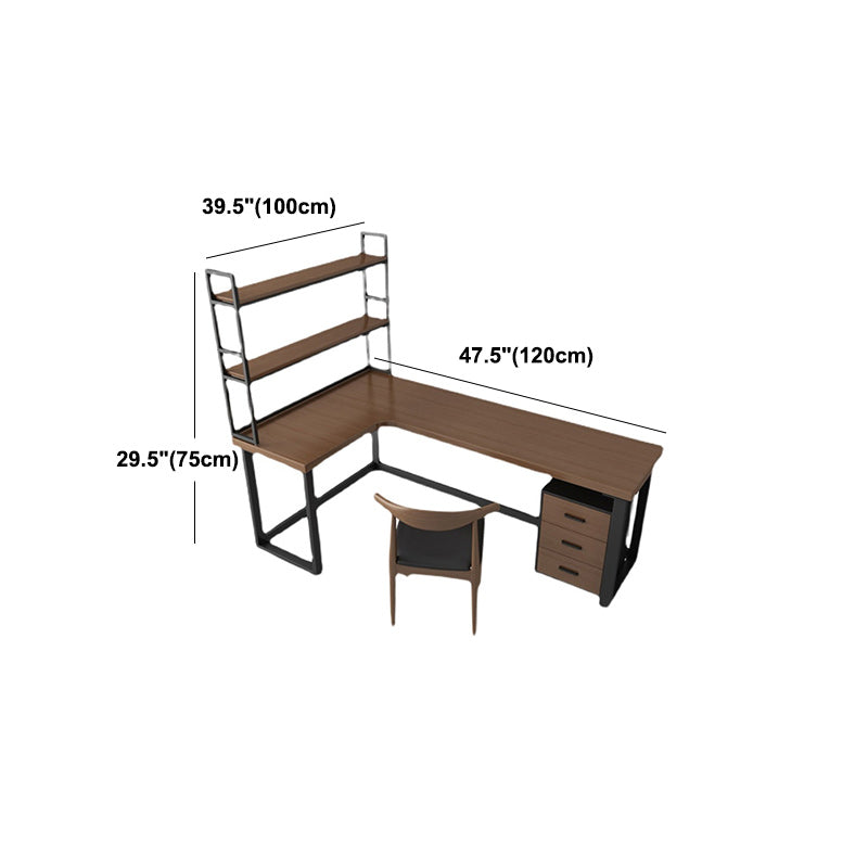 Solid Wood Writing Desk L-Shaped Contemporary Style Office Desk without Cabinet